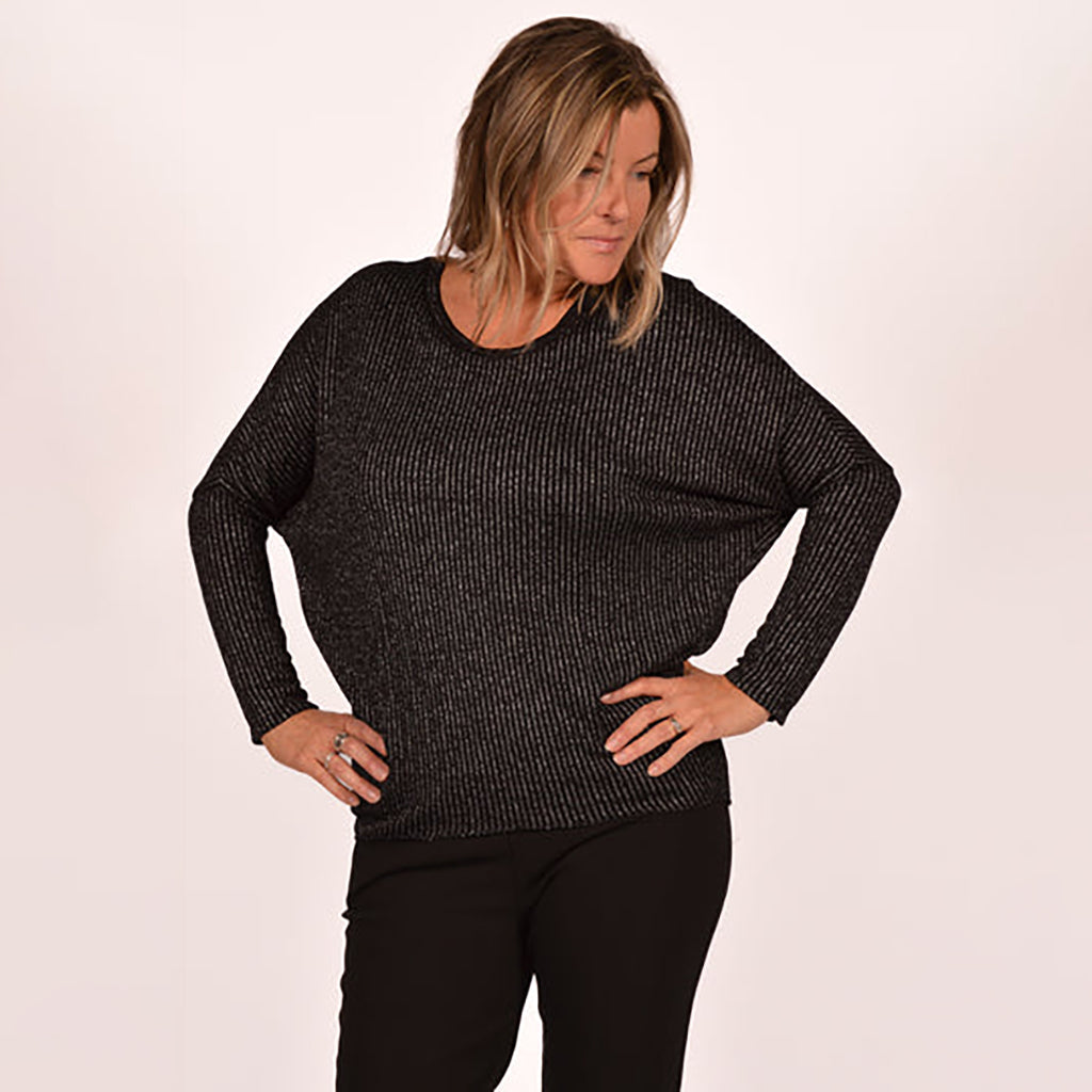 Black Glitter Stripe Knit Top