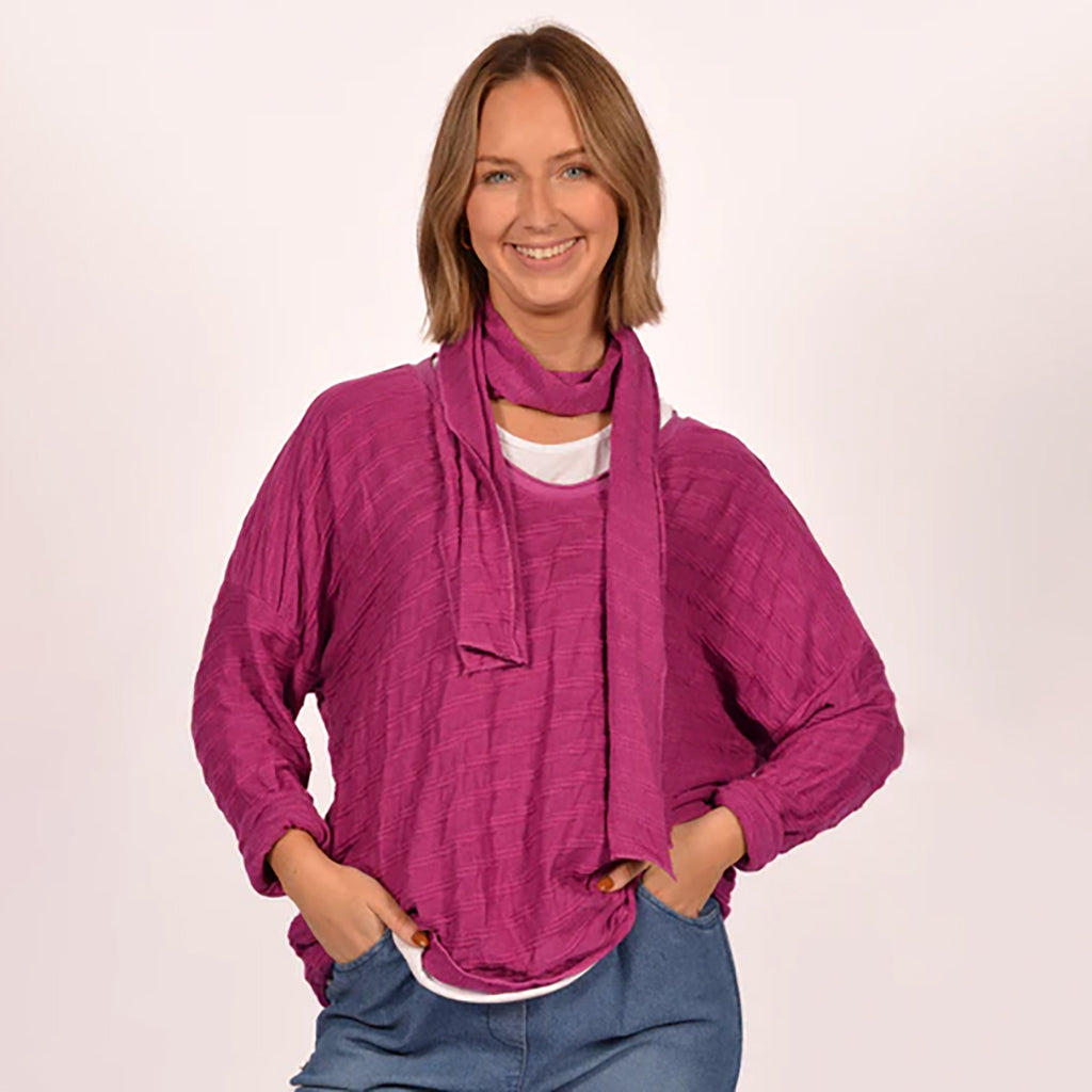 Magenta Braided Sweater with Scarf