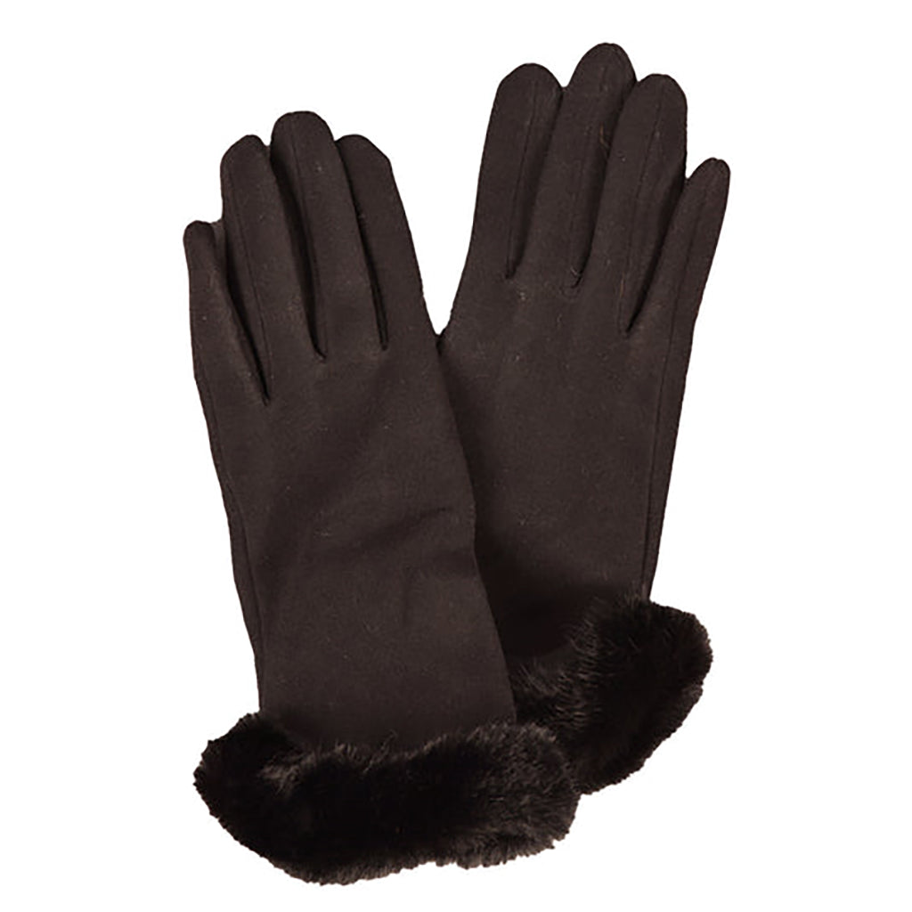 Faux Fur Trimmed Gloves Black