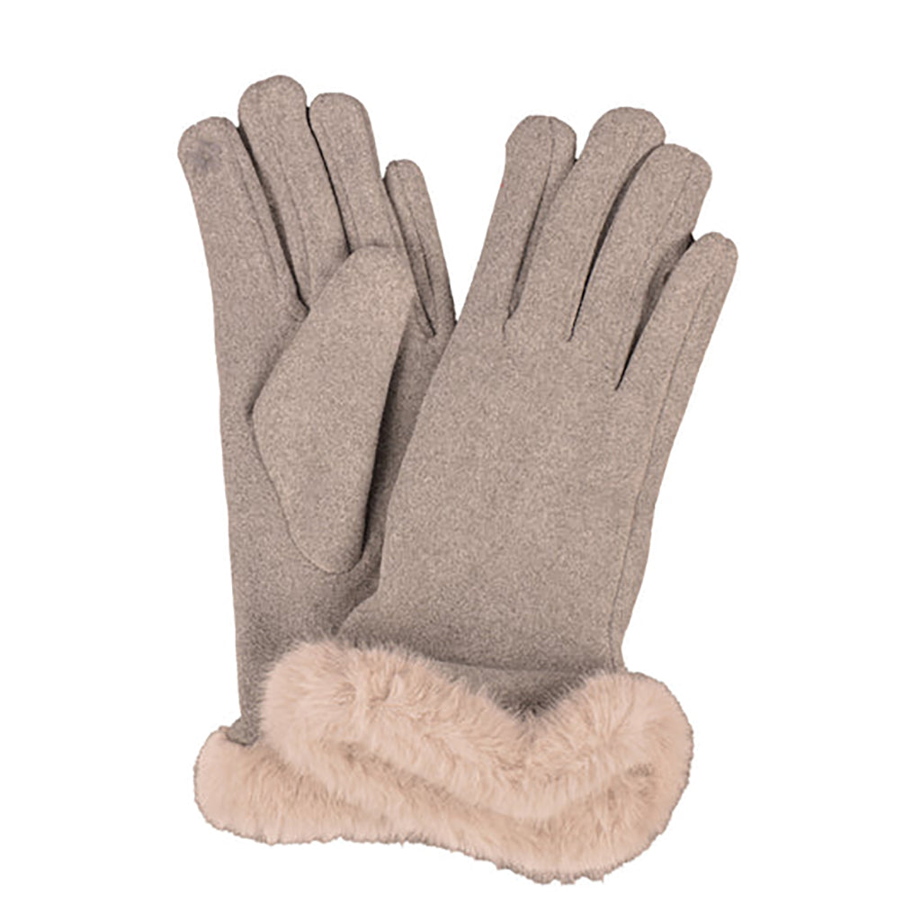 Faux Fur Trimmed Gloves Grey