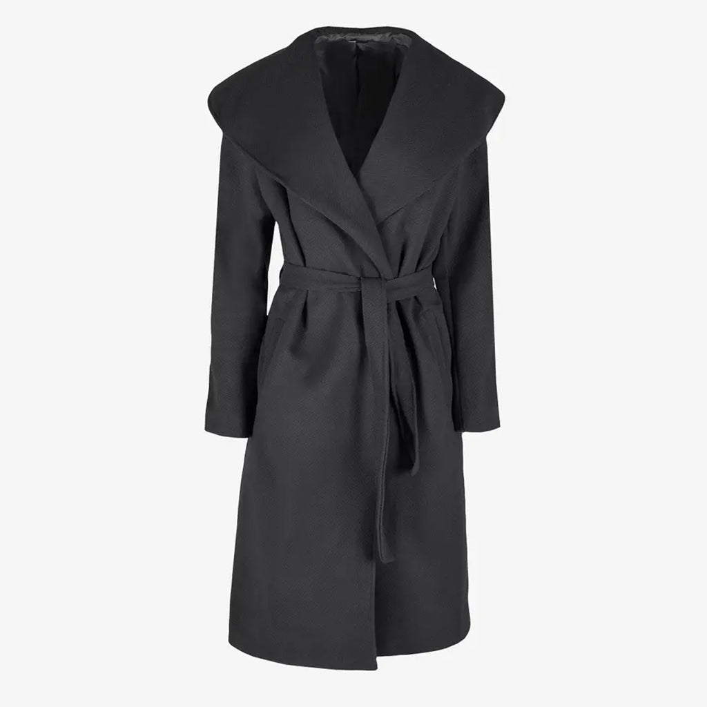 Woven Knee Length Lined Coat Black