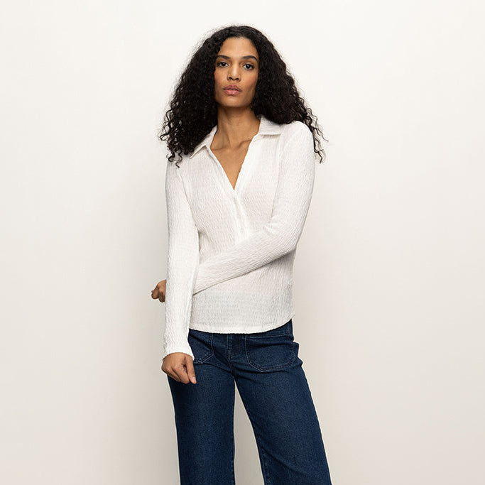 Long Sleeve Textured Top Chalk