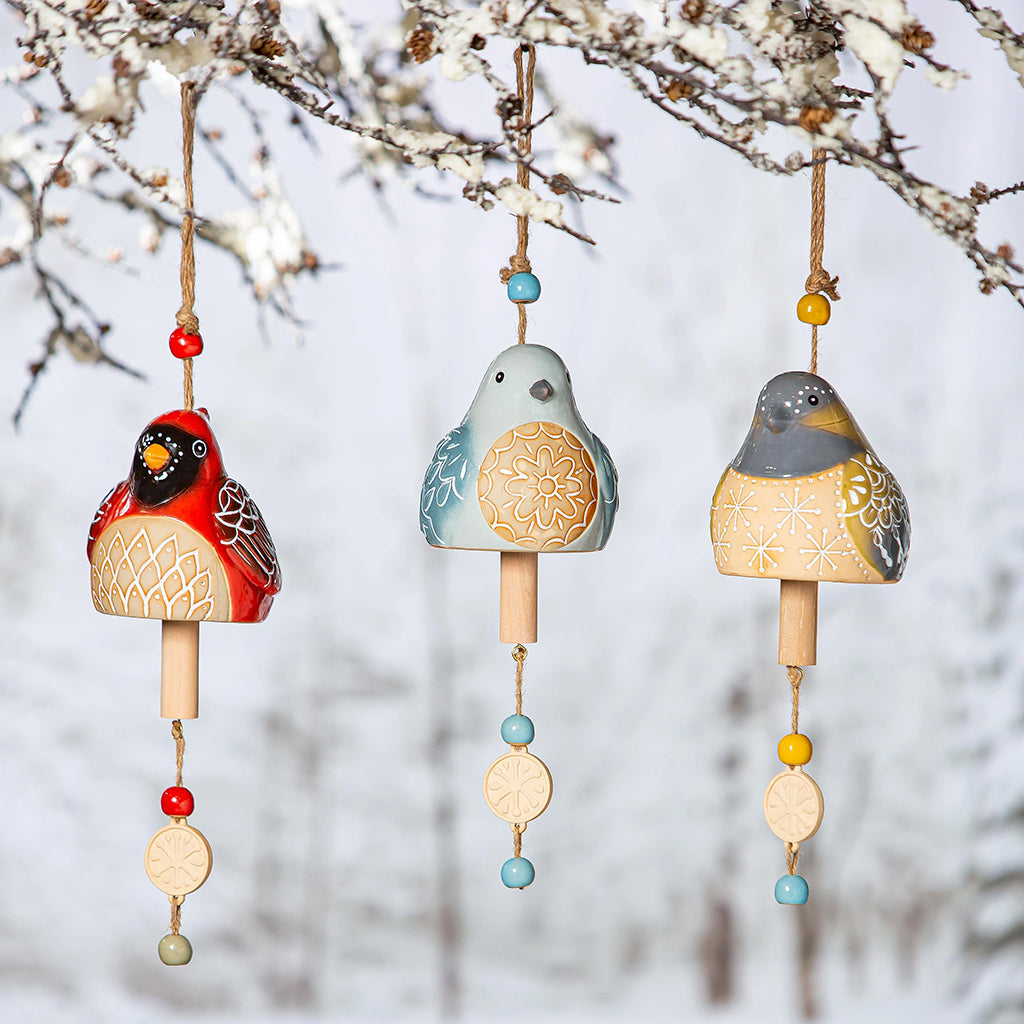 Ceramic Garden Bell Winter Birds