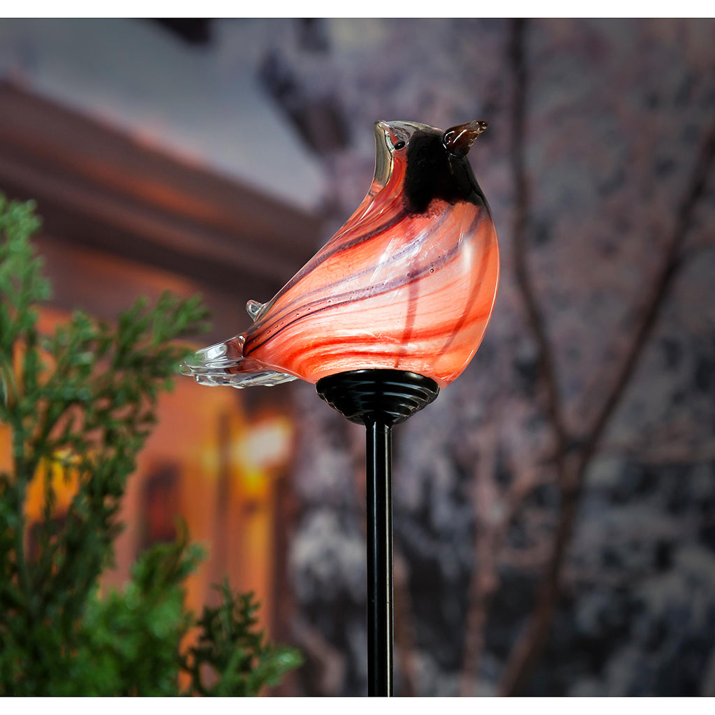 Cardinal Art Glass Solar Garden Stake