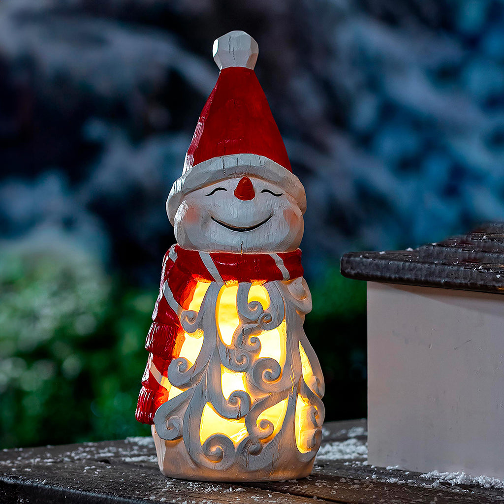 Garden Statue LED Resin Snowman with Hat 16"