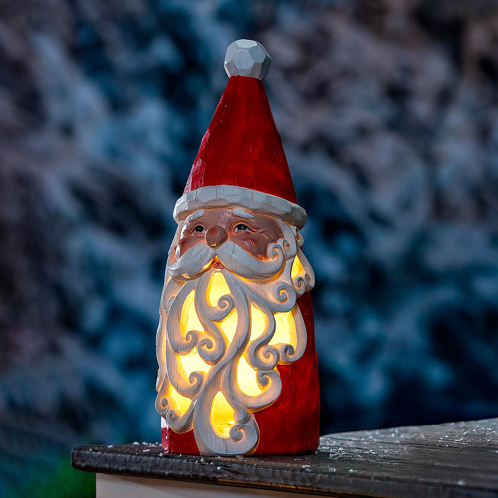 Garden Statue LED Resin Santa with Hat 16"