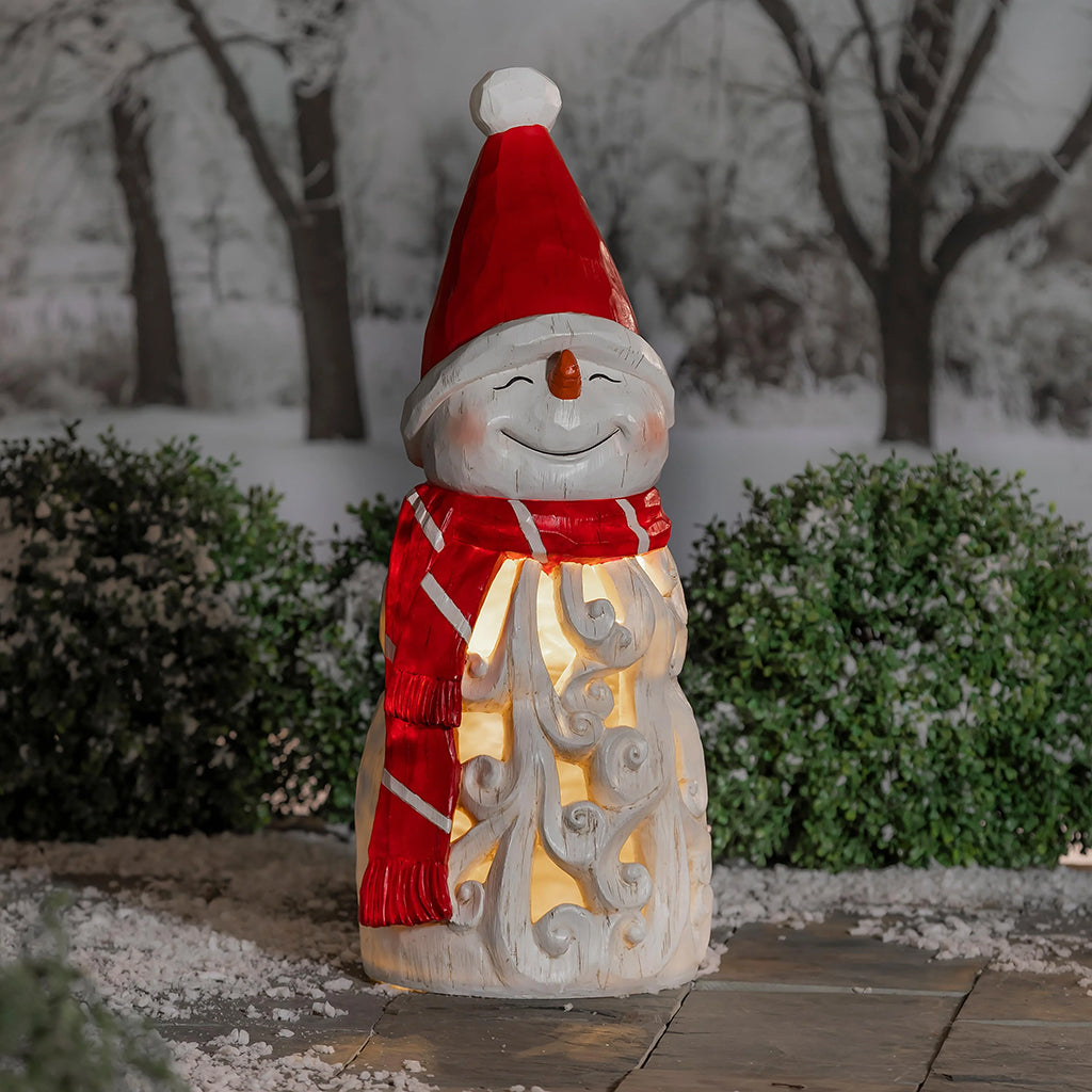 Garden Statue LED Resin Snowman with Hat 26"