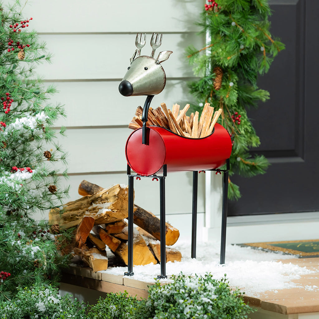 Red Reindeer Metal Planter 29.5"