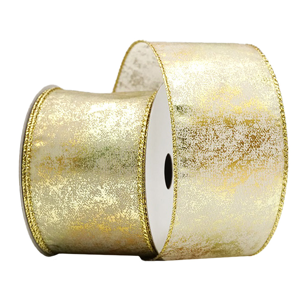 Cream and Gold Metallic Shimmer Wired Ribbon 2.5" x 10yds