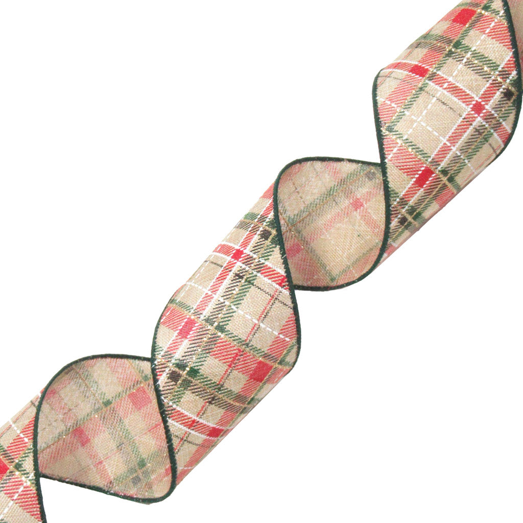 Khaki Burlap with Diamond Grid Wired Ribbon 2.5" x 10yds