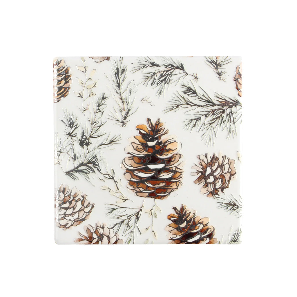 Pinecone Firs Textured Printed Ceramic Coaster S/6 Multi