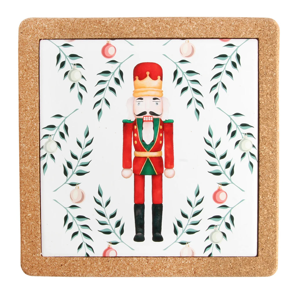 Traditional Nutcracker Ceramic & Cork Trivet Oversized Multi