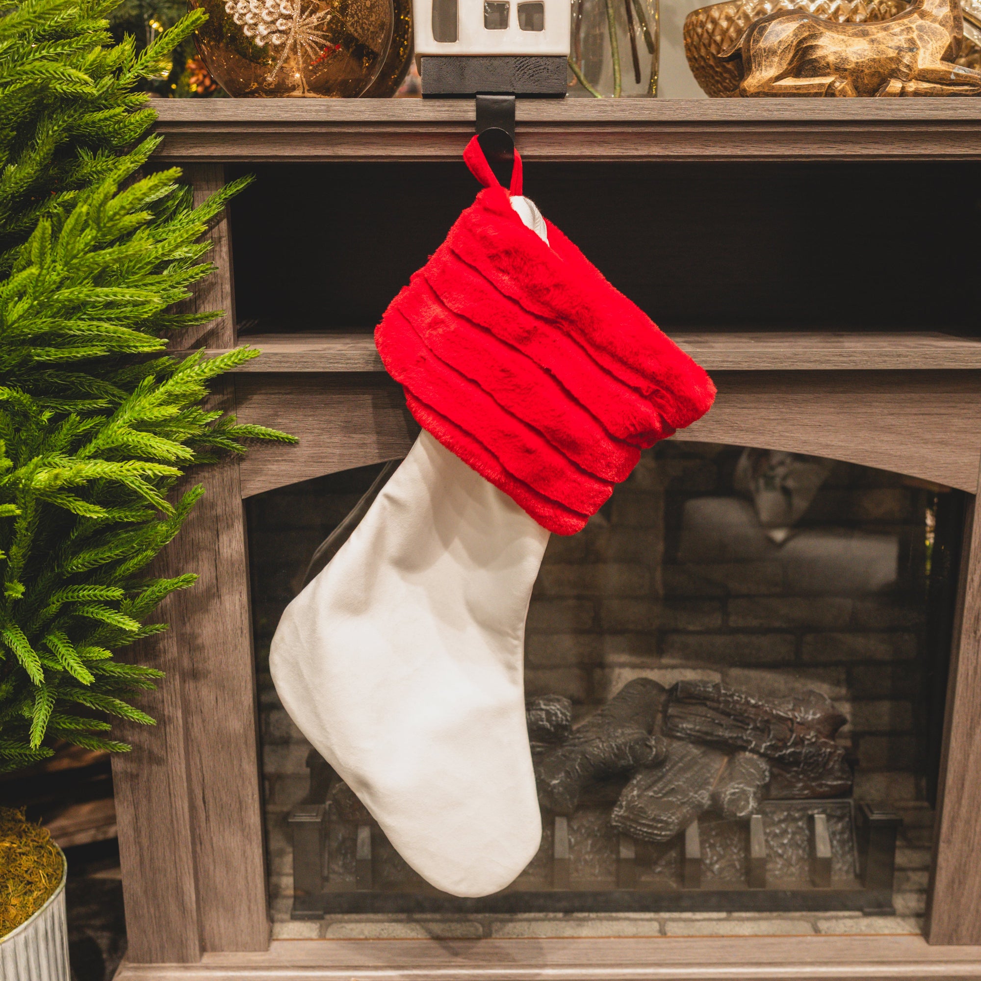 White Velvet Stocking With Red Faux Fur Cuff