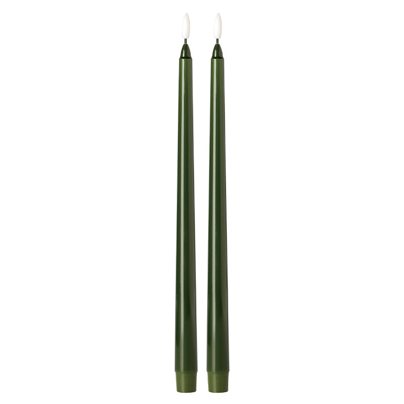 Moss Green LED Taper Candle Pair 15"