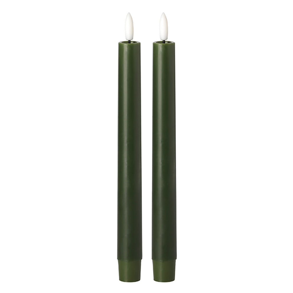 Moss Green LED Dinner Candle Pair 10"