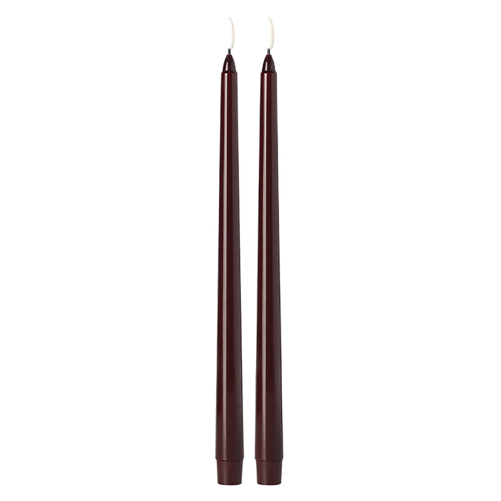 Wine Red LED Taper Candle Pair 15"