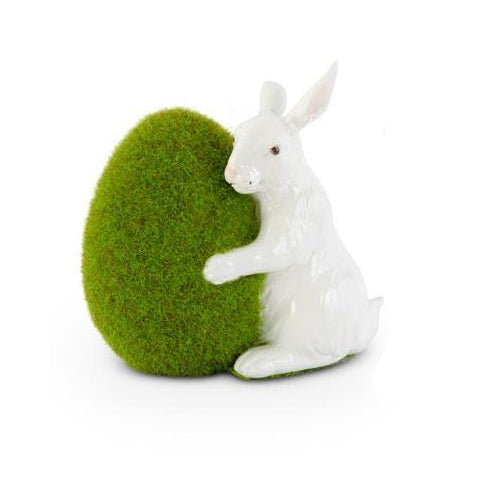 Glossy Bunny Hugging Moss Egg 5.5In
