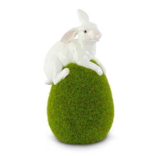 Glossy Bunny Balancing On Moss Egg 6.75In