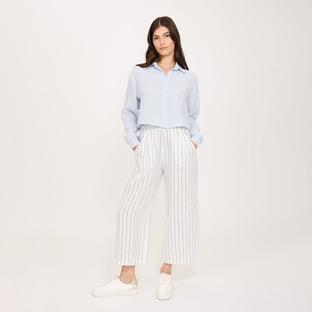 Cropped Linen Pant in French Pinstripe