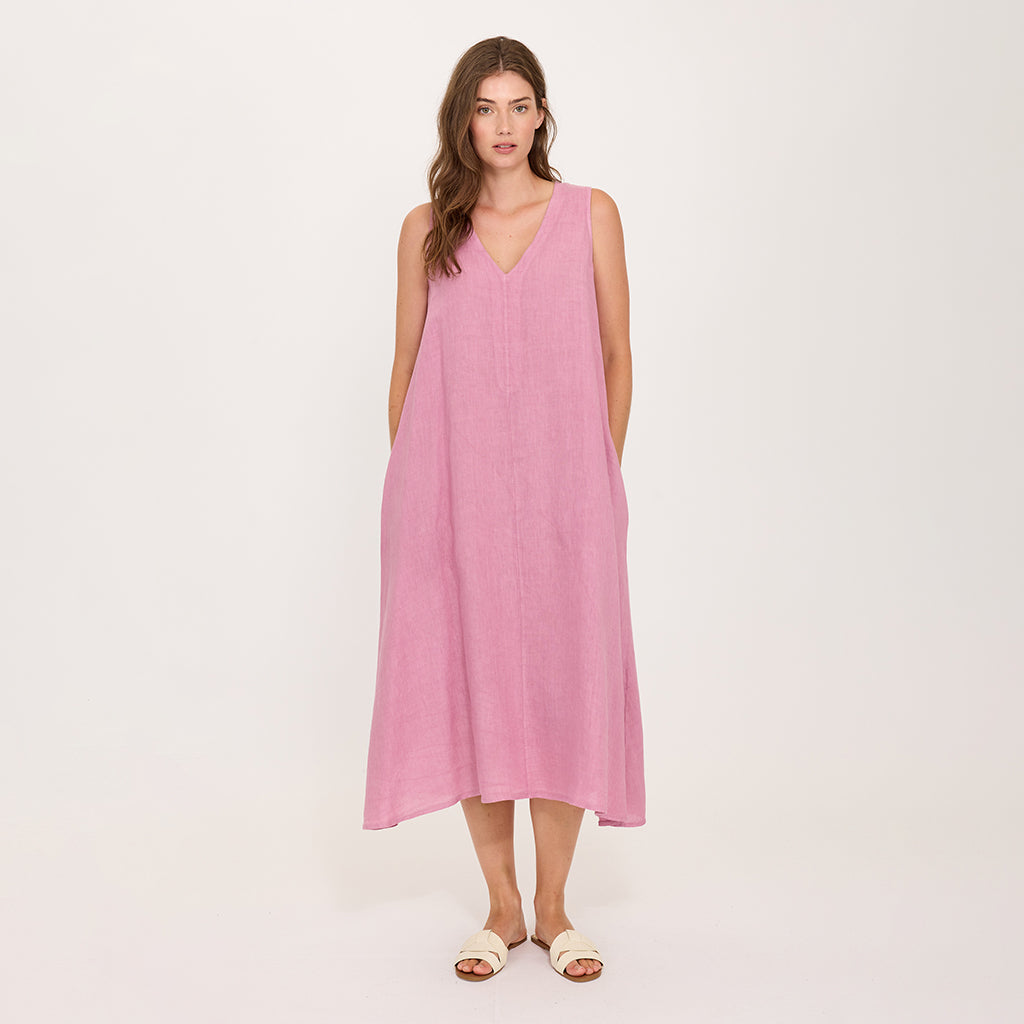 Midi Linen Sleeveless Dress Peony
