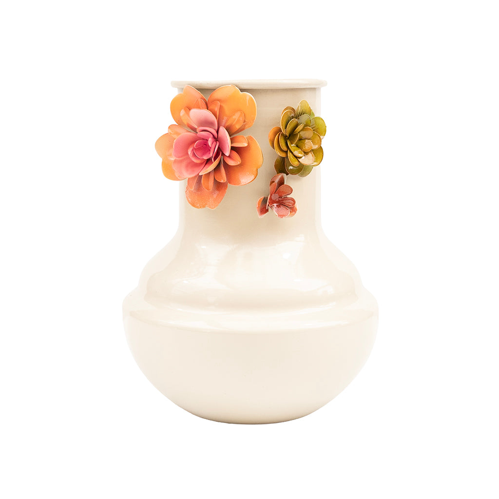 White Vase with Floral Accent 8.5"