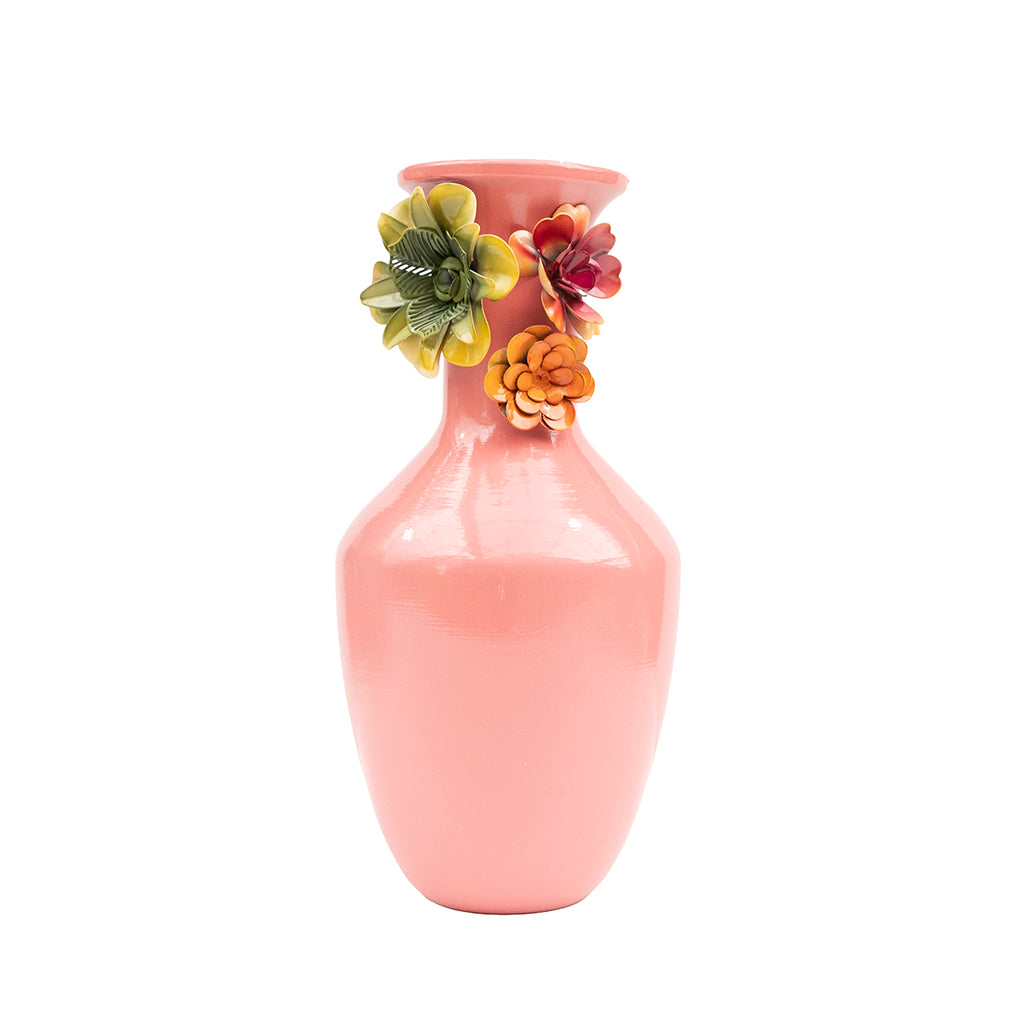 Pink Vase with Floral Accent 12.25"