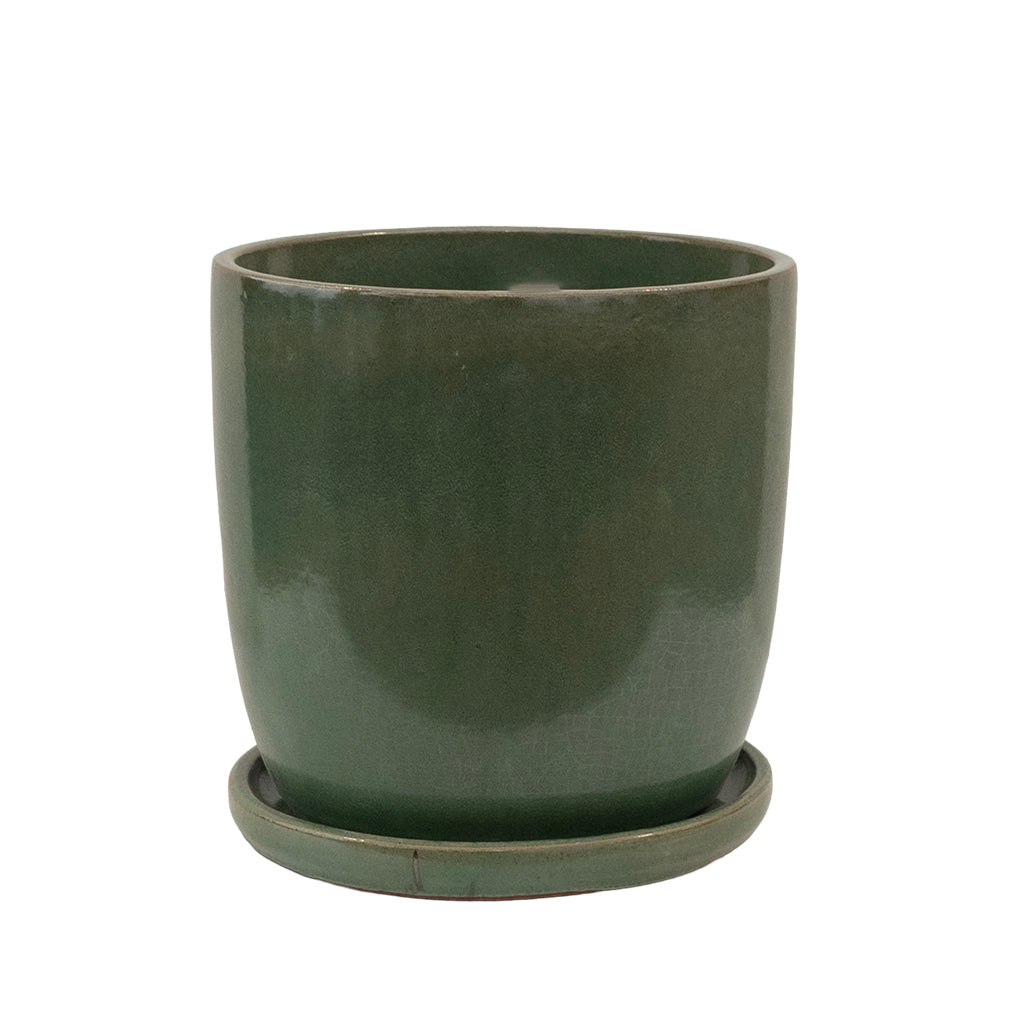 Sky Planter with Attached Saucer Froth Green