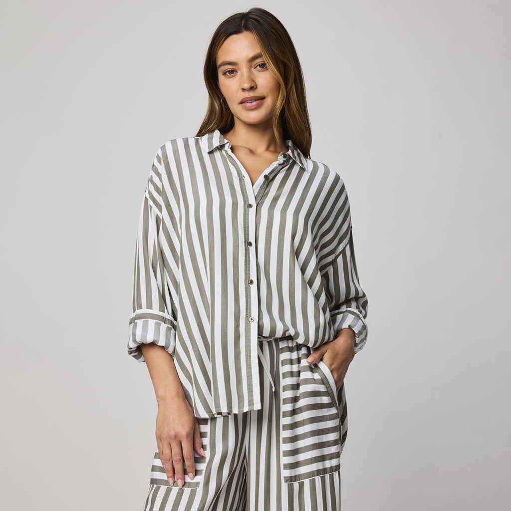 "Splendid" Ella Stripe Button Down Soft Vintage Olive Branch