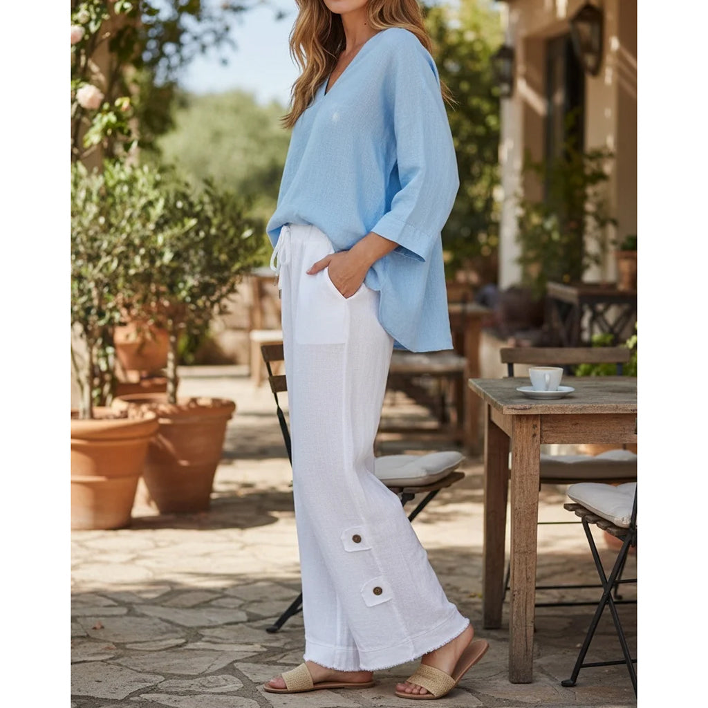 Fray Edge Button Pants White