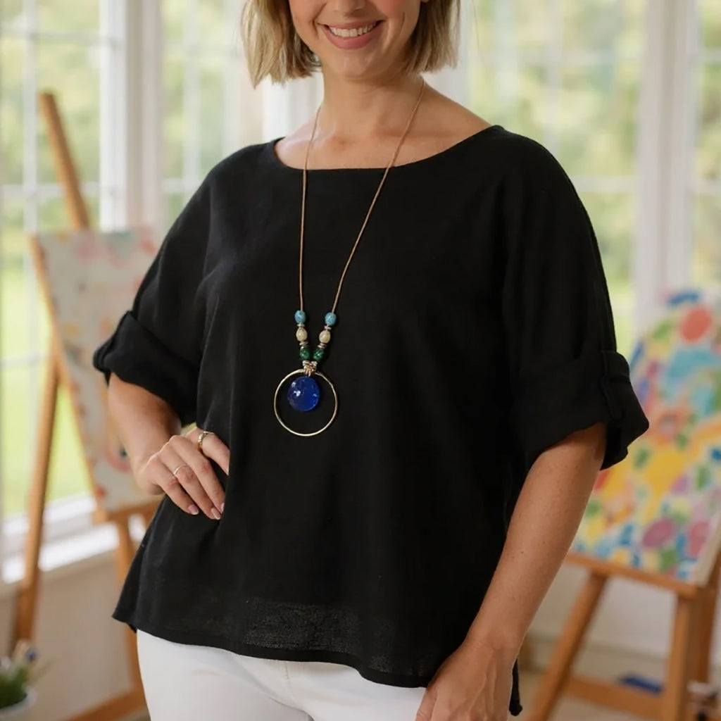 Relaxed Lightweight Cotton Top Black