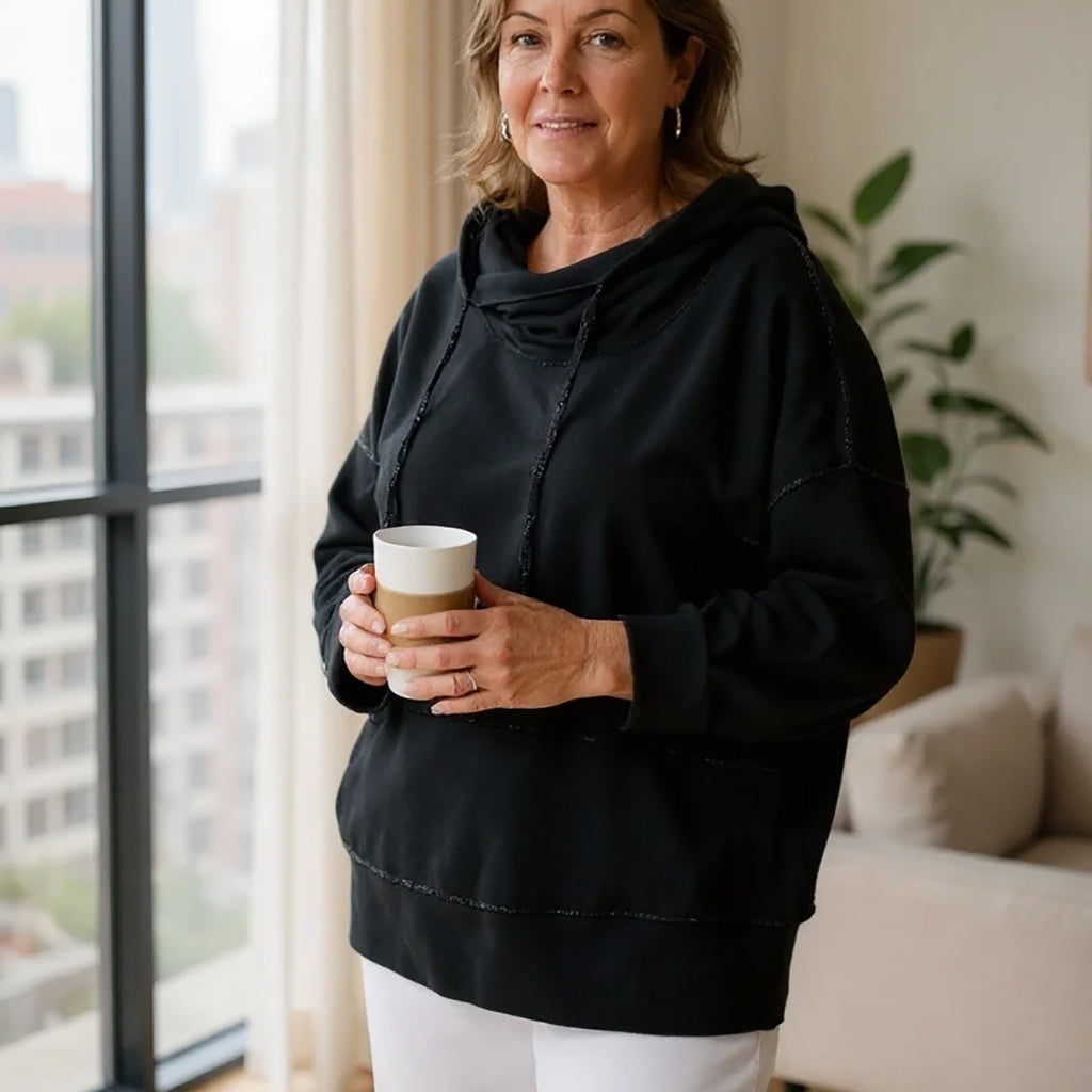 Cowl Neck Sweatshirt Black