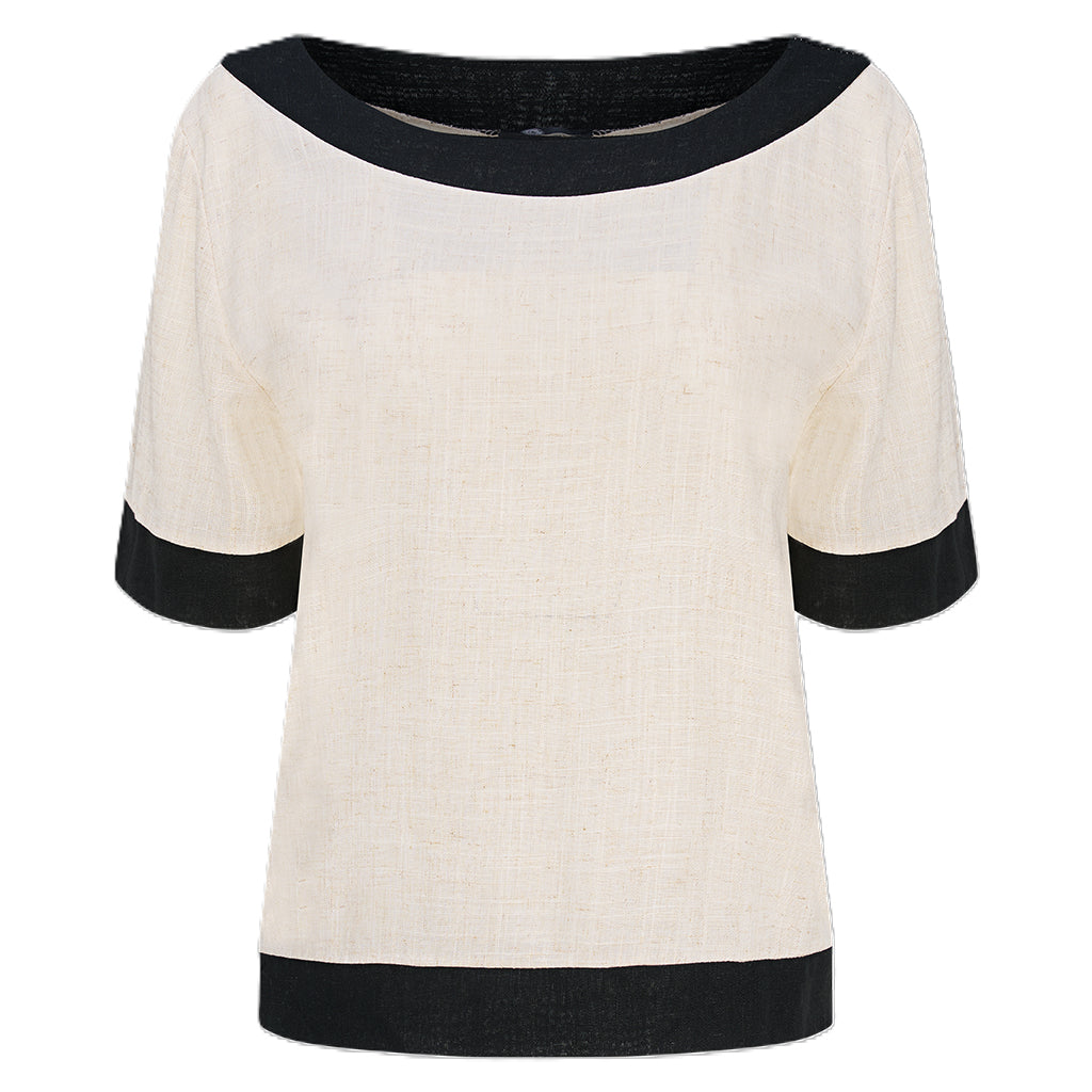 Boat Neck Color-Blocked Top Oat Combo