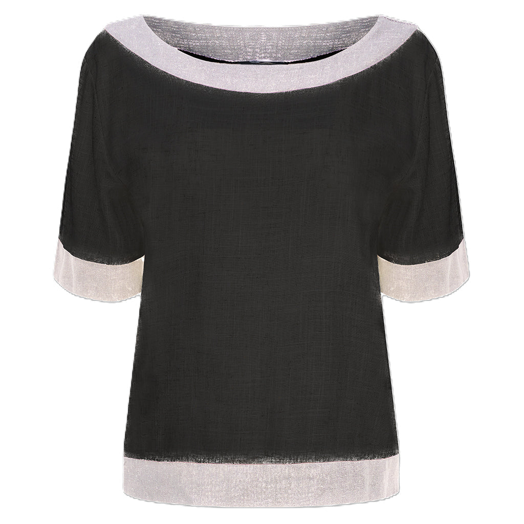 Boat Neck Color-Blocked Top Black Combo