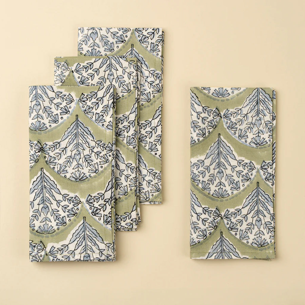 Sakura Block Print Napkins set of 4 Green