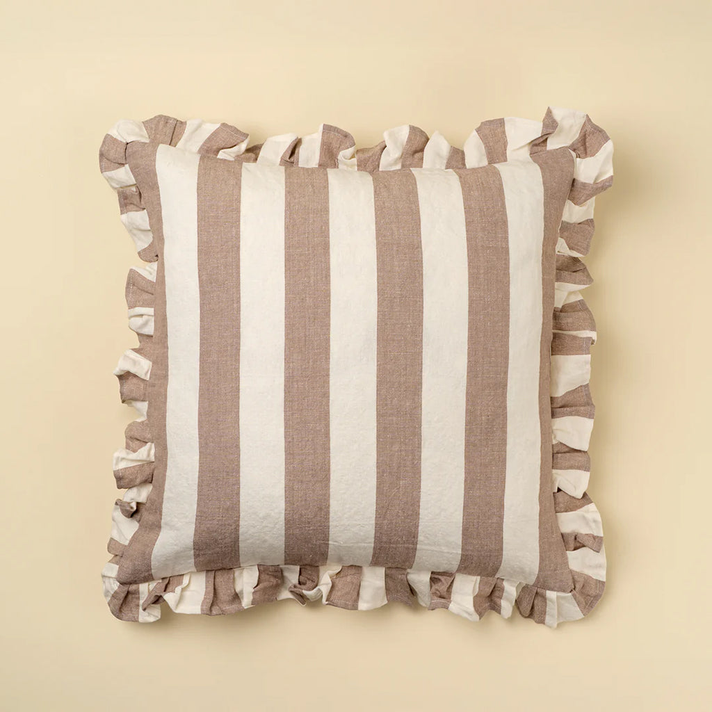 Thick Stripe Ruffle Pillow Fawn 20x20"