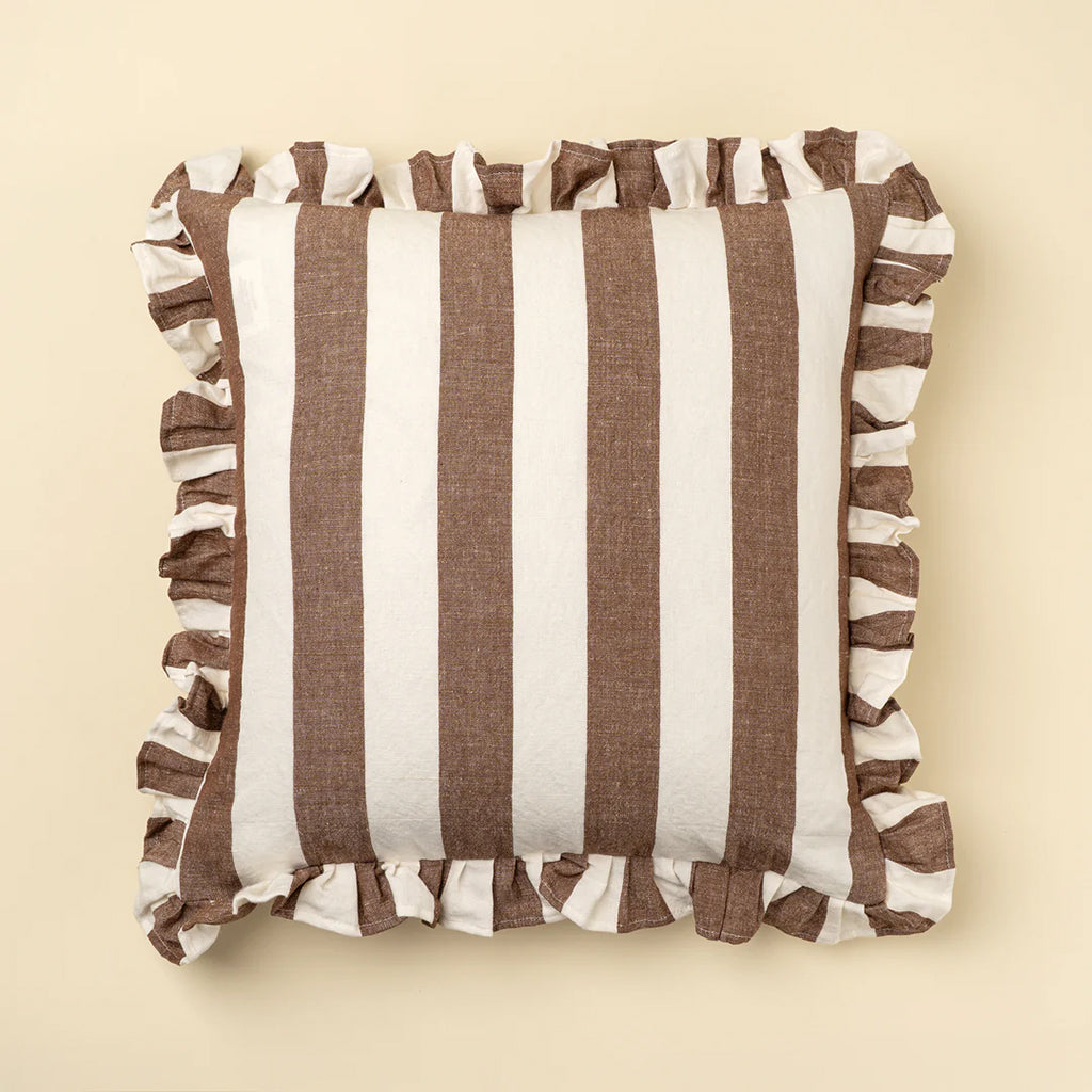 Thick Stripe Ruffle Pillow Brown 20x20"