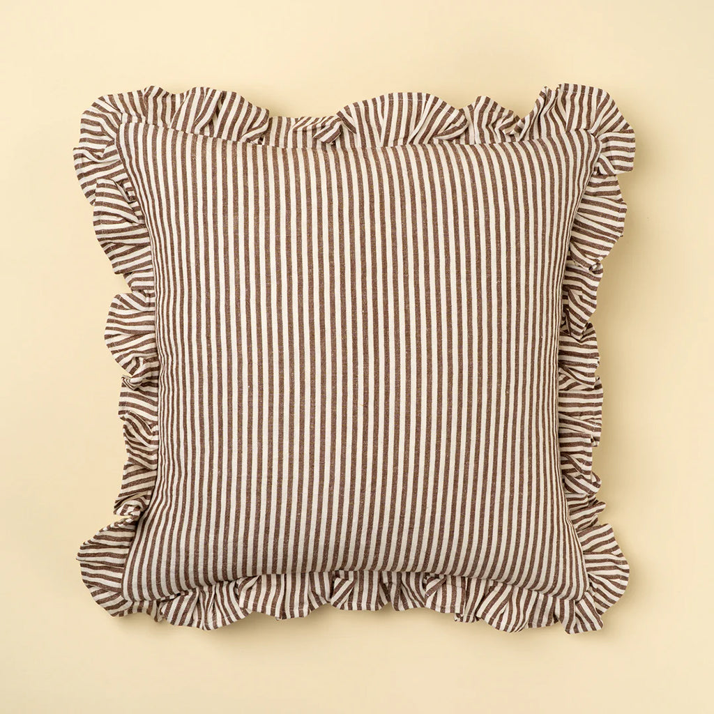 Thin Stripe Ruffle Pillow Brown 20x20"