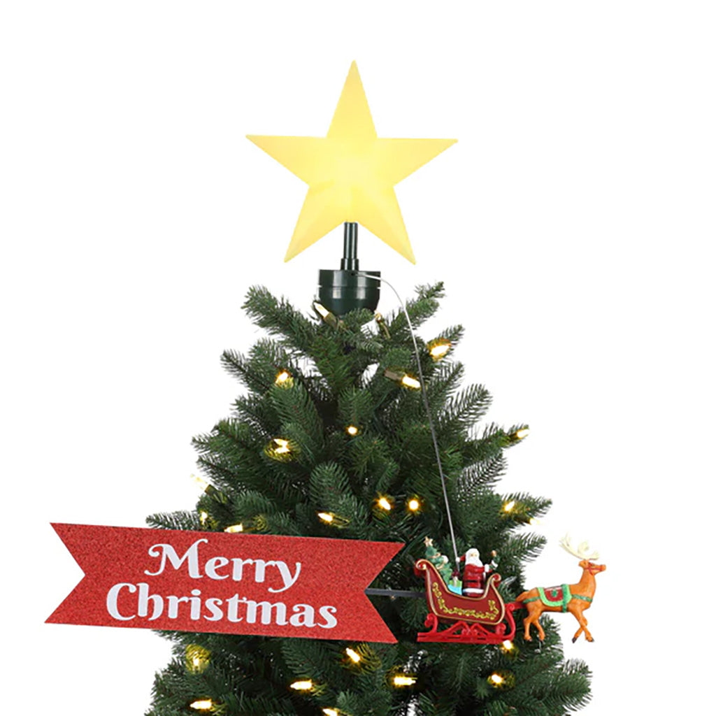 Animated Tree Topper Santa'S In Sleigh With Merry Christmas