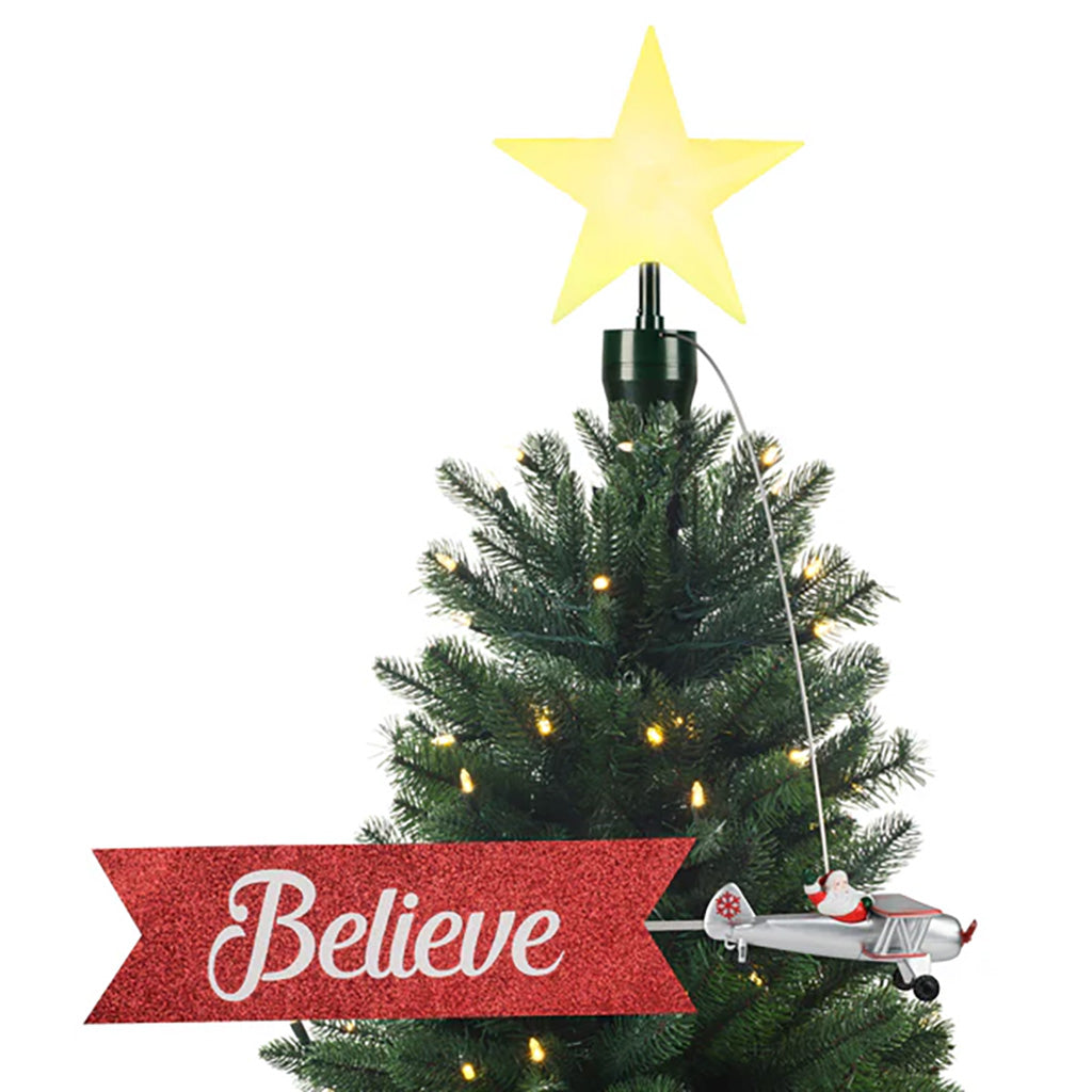 Animated Tree Toppersanta Biplane With Believe Sign