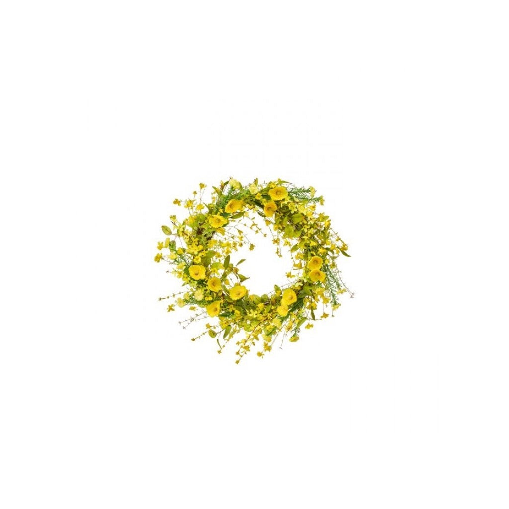 Spring Poppy Forsythia Wreath 24"