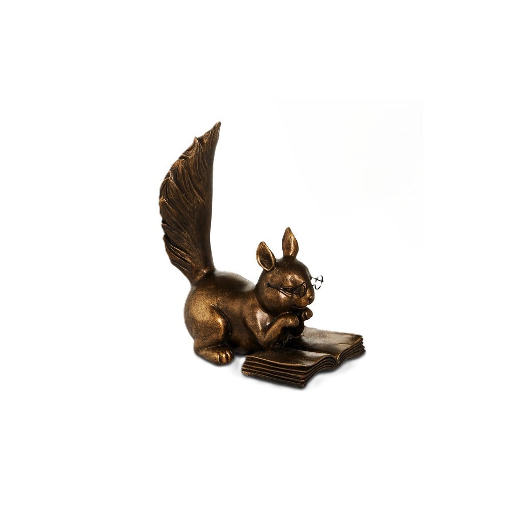 Antique Gold Reading Squirrel 6.25In