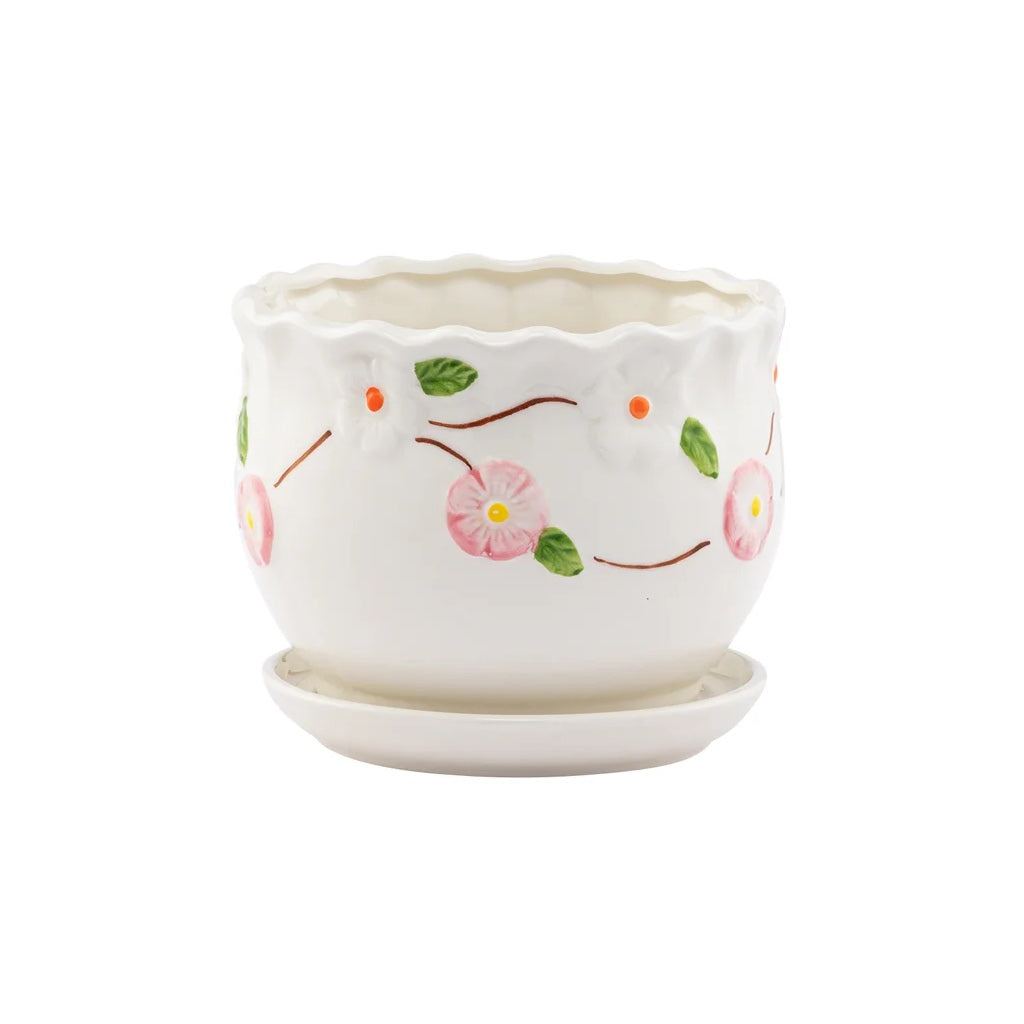 Apple Blossom Planter with Saucer