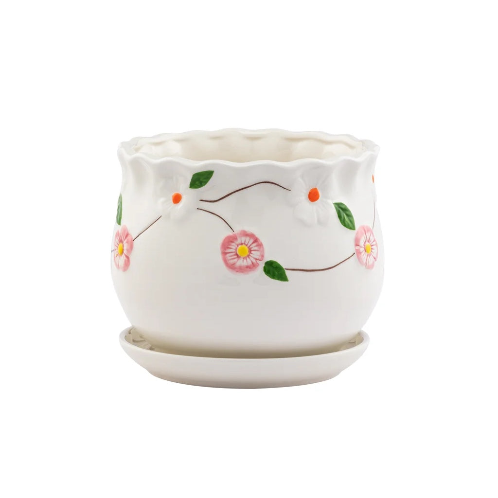 Apple Blossom Planter with Saucer