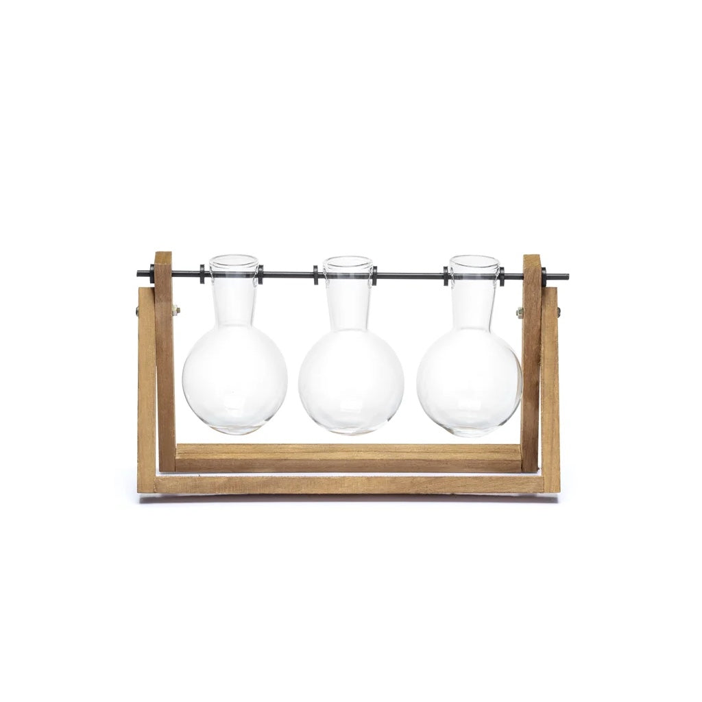 3 Hang Glass Vase Propagation Wood Stand