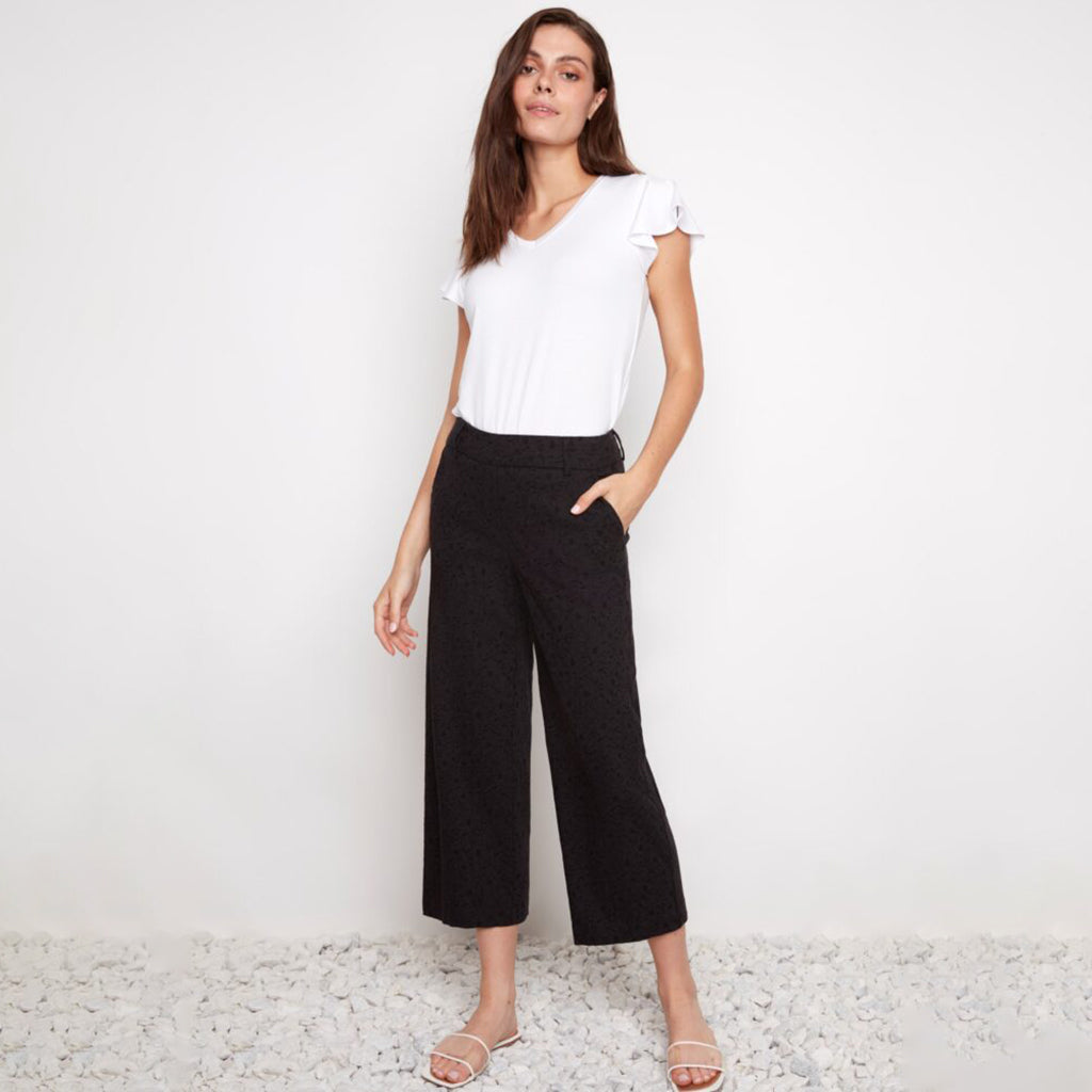 Textured Techno Wide Leg Cropped Pant Black
