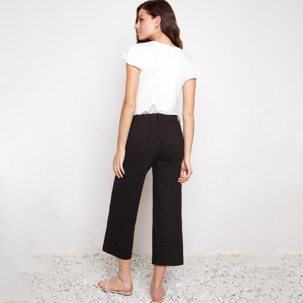 Textured Techno Wide Leg Cropped Pant Black