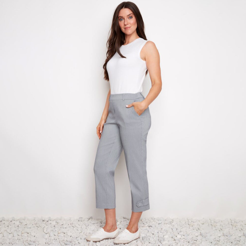 Navy Stripe Techno Button-Tab Cropped Pant