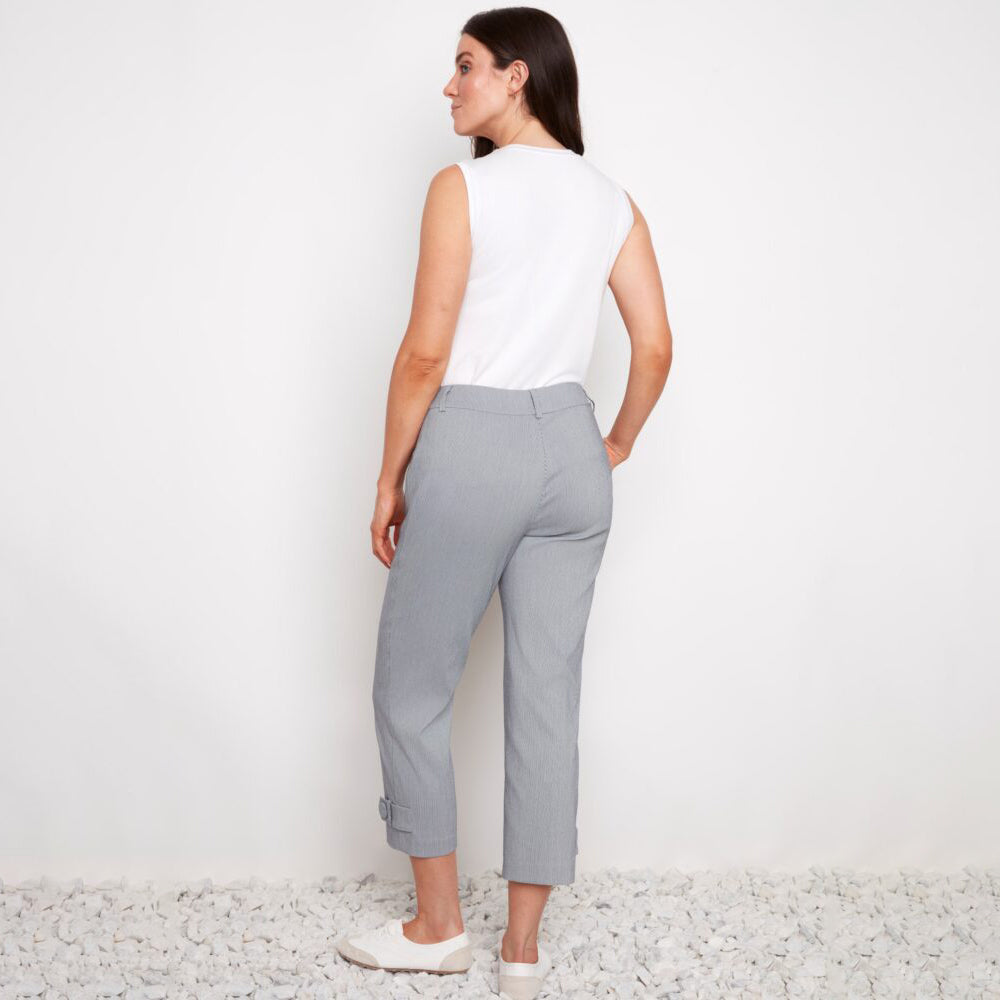 Navy Stripe Techno Button-Tab Cropped Pant