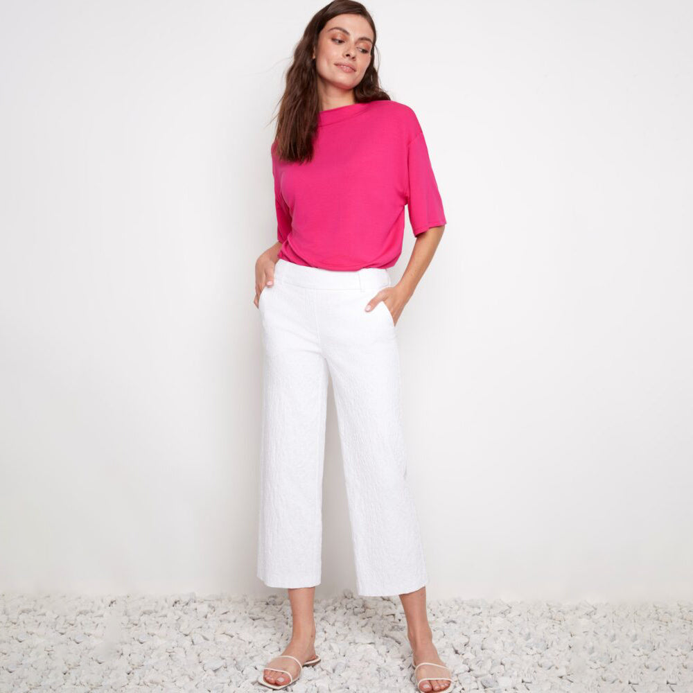 Textured Techno Wide Leg Cropped Pant White