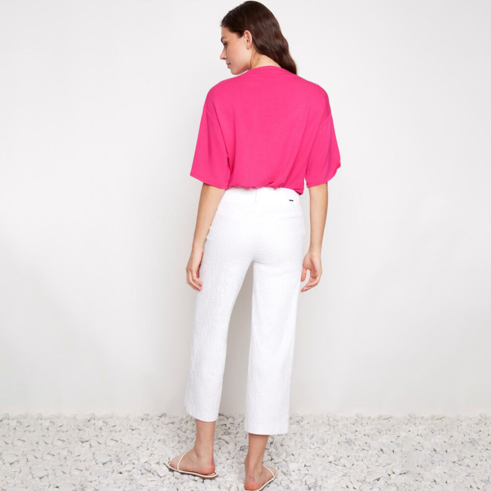 Textured Techno Wide Leg Cropped Pant White